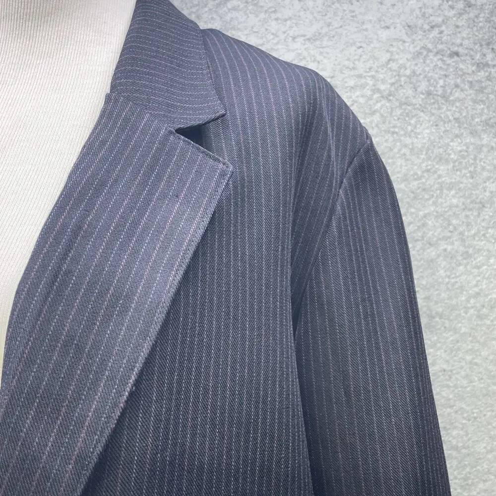 Alfred Dunner Womens 2 Piece Skirt Suit Sz 16W Navy Pinstripe USA Vintage Career